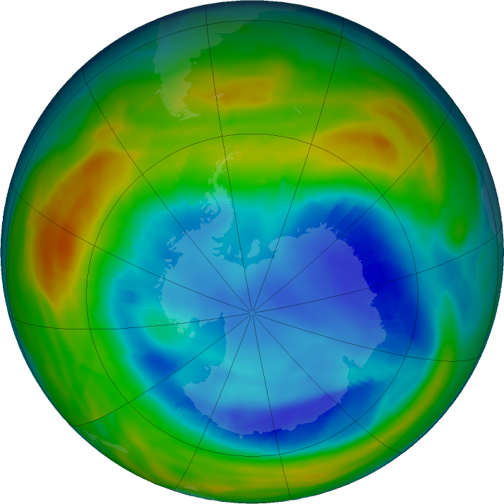 Antarctic ozone map for 12 August 2016